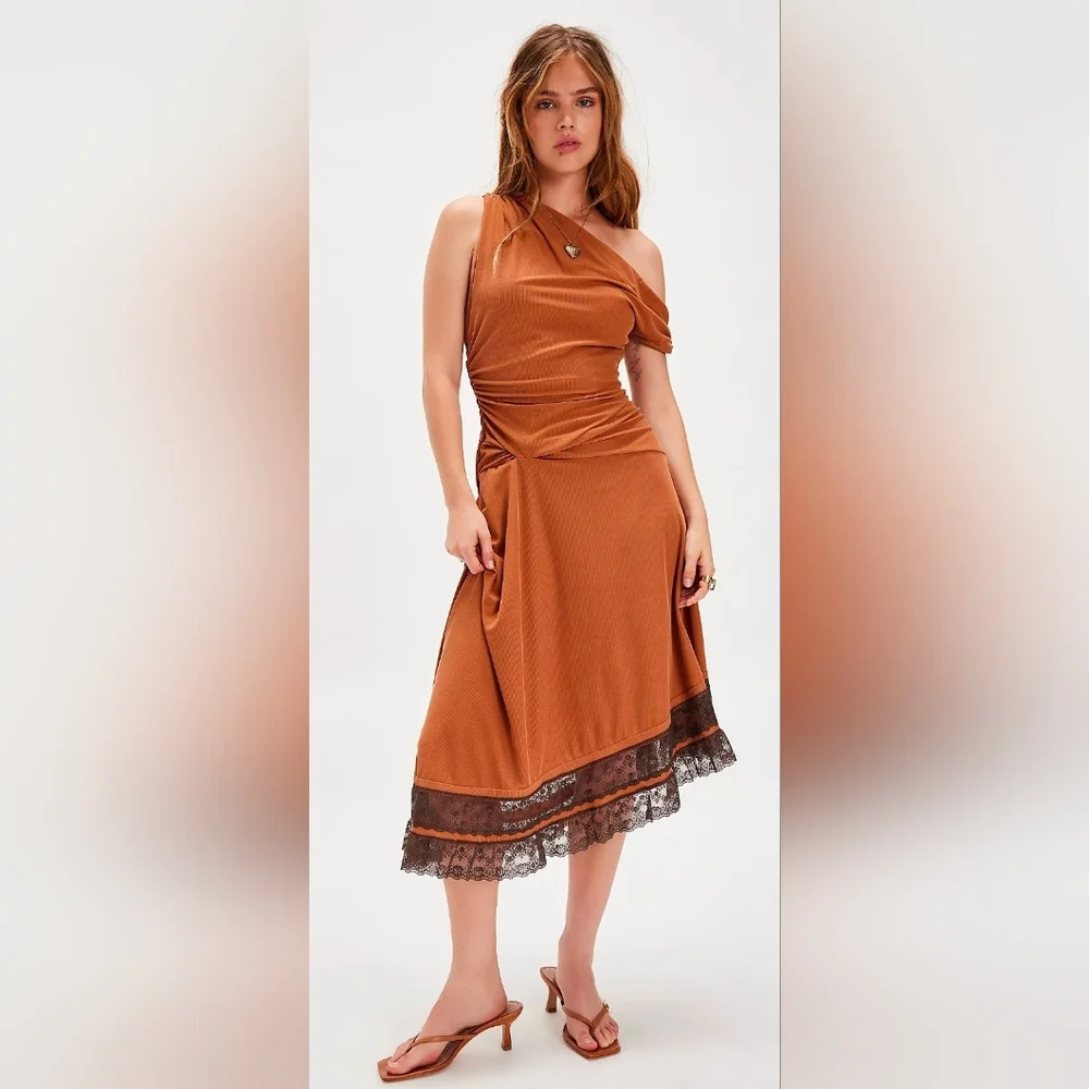 free people orange lace dress Terracotta Lace Bodice Flowy Mini Dress